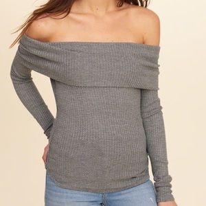 Hollister Grey Off the Shoulder Long Sleeve Top
